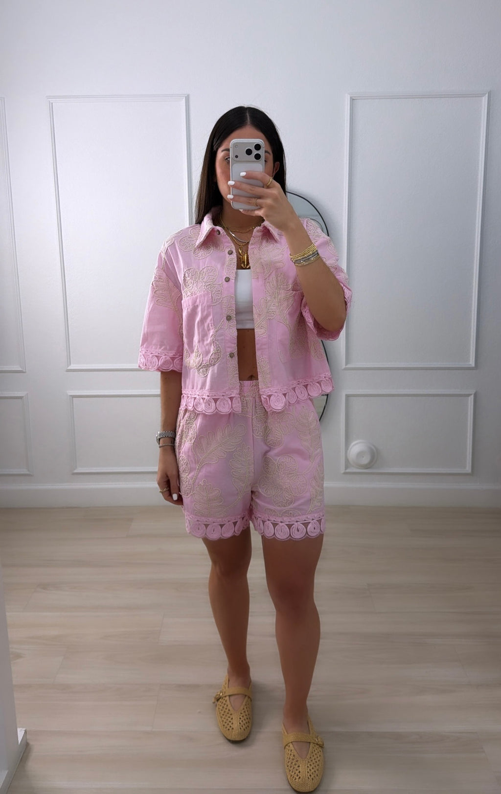 Pink embroidered set