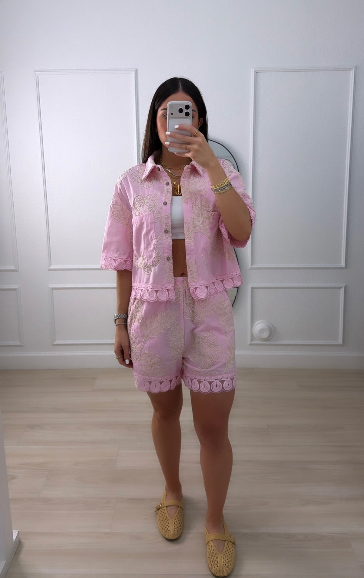 Pink embroidered set