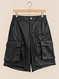 Black Faux Leather Bermuda