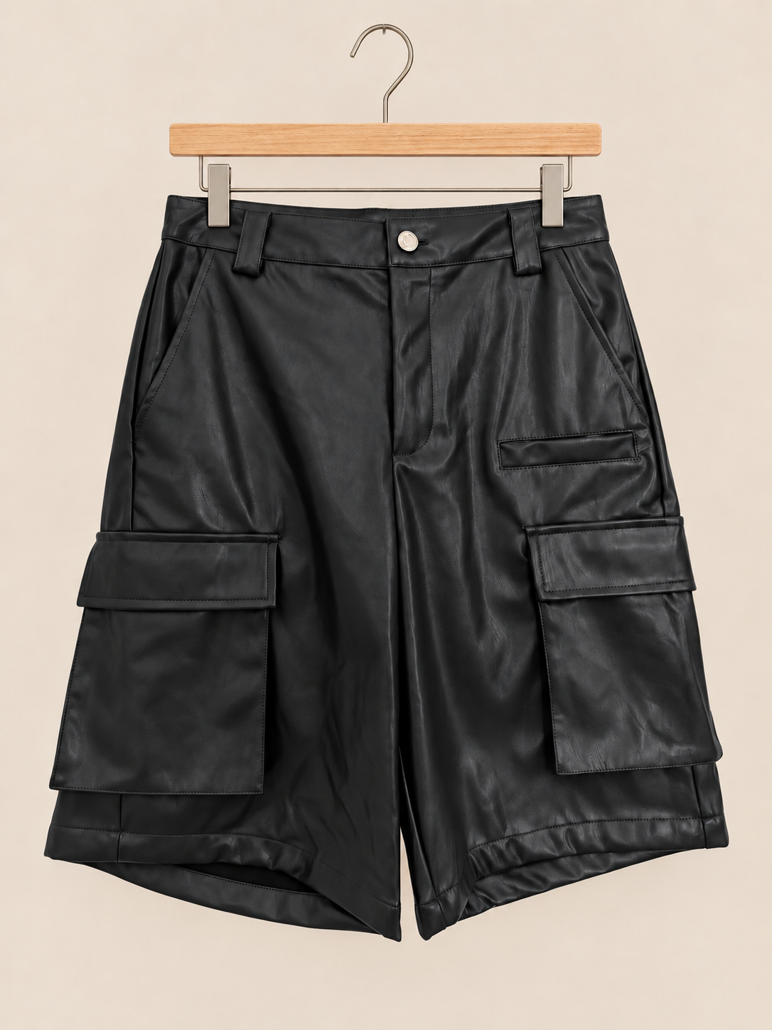 Black Faux Leather Bermuda