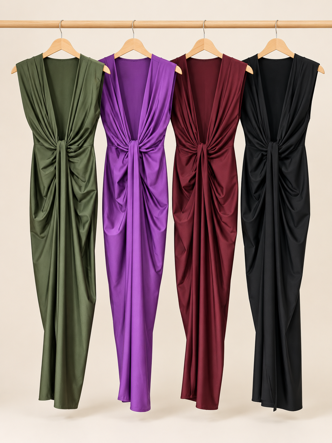 Italian Lycra Knot-Front Maxi Dress