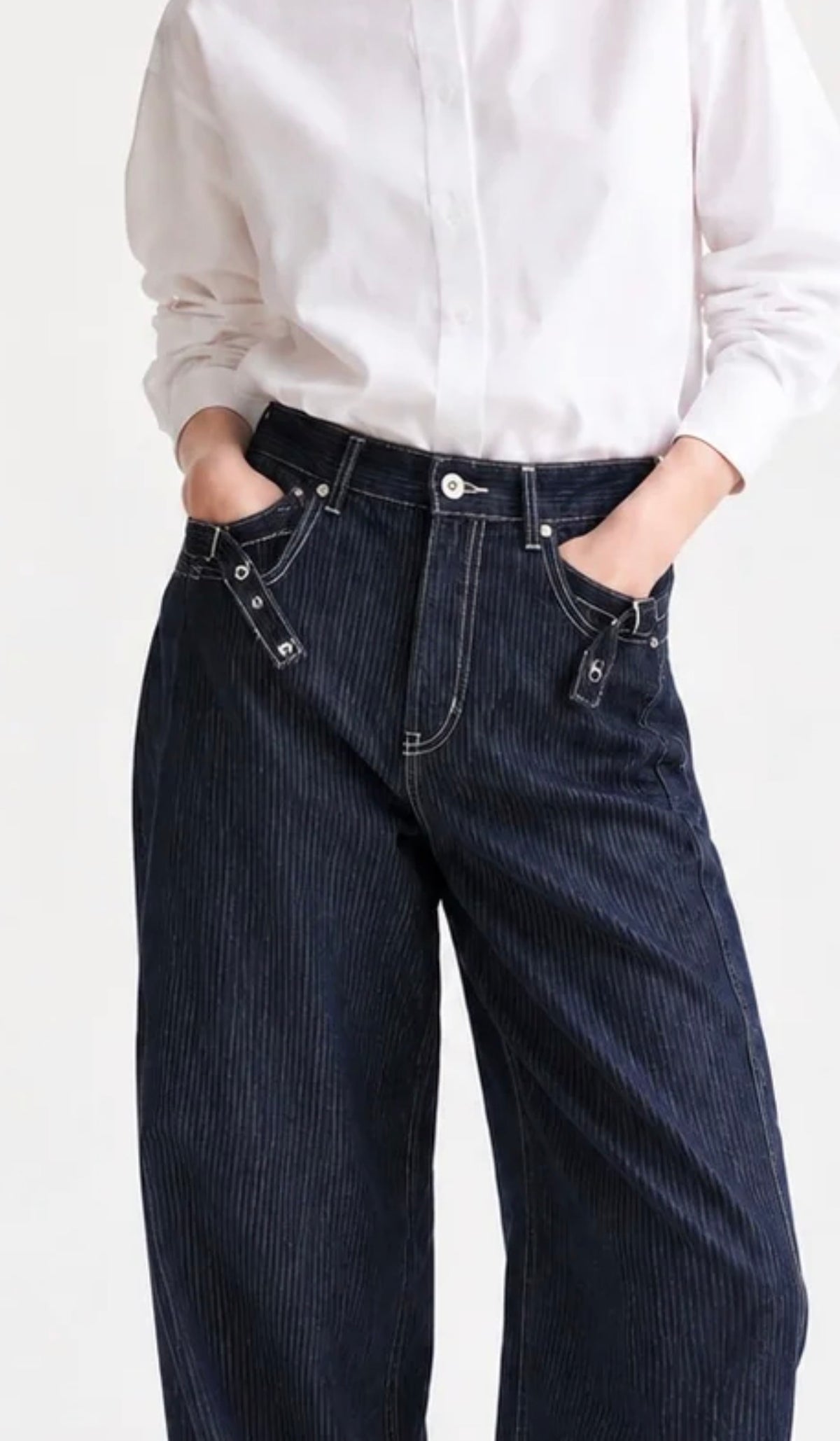 Buckle-Tab Barrel Jean