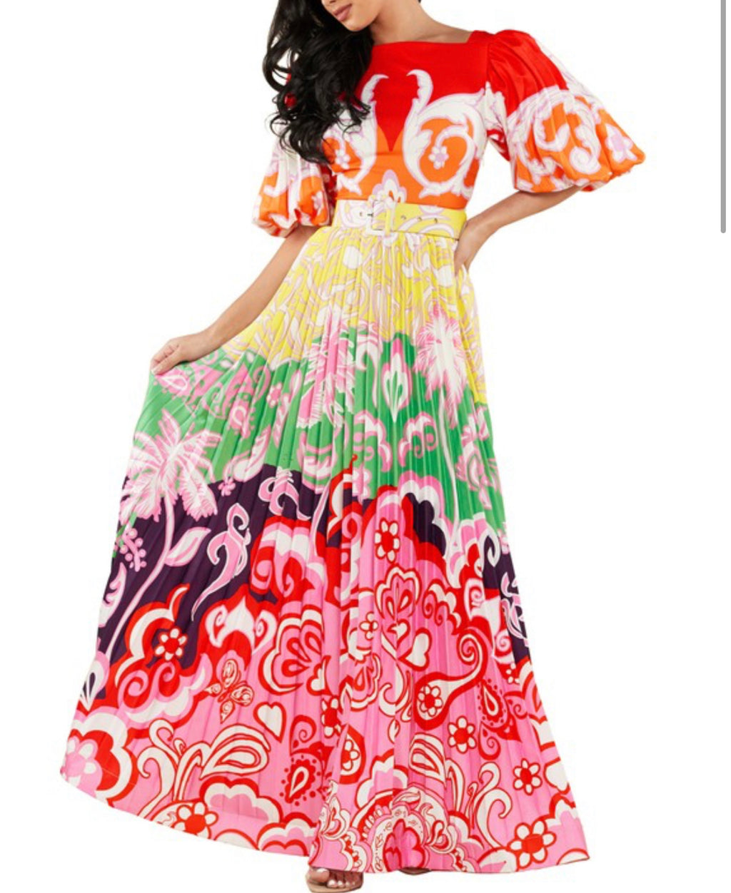 Rainbow print maxi dress